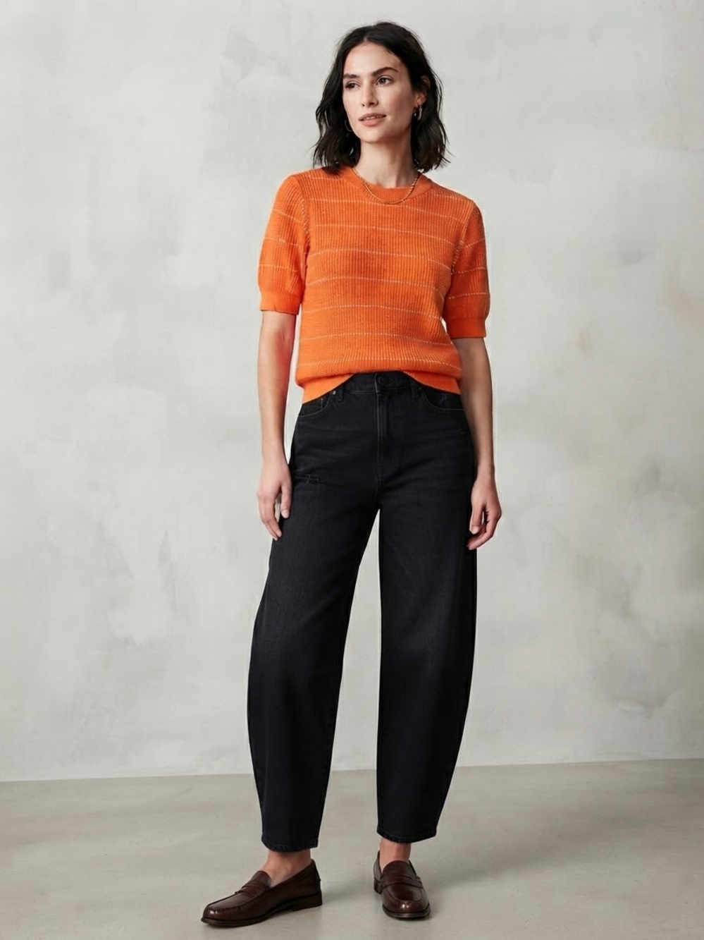 Ann Taylor Factory Burnt Orange Knit Work Wear Sweater Blouse Medium Cotton